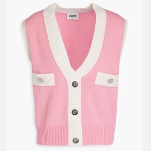 CLAUDIE PIERLOT Paris -Pink Knit faux Button Front Vest sweater Cream Trim